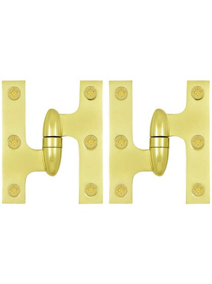Pair of Premium Olive Knuckle Hinges - 3 inch x 2 1/2 inch in Polished Brass, Left Hand.